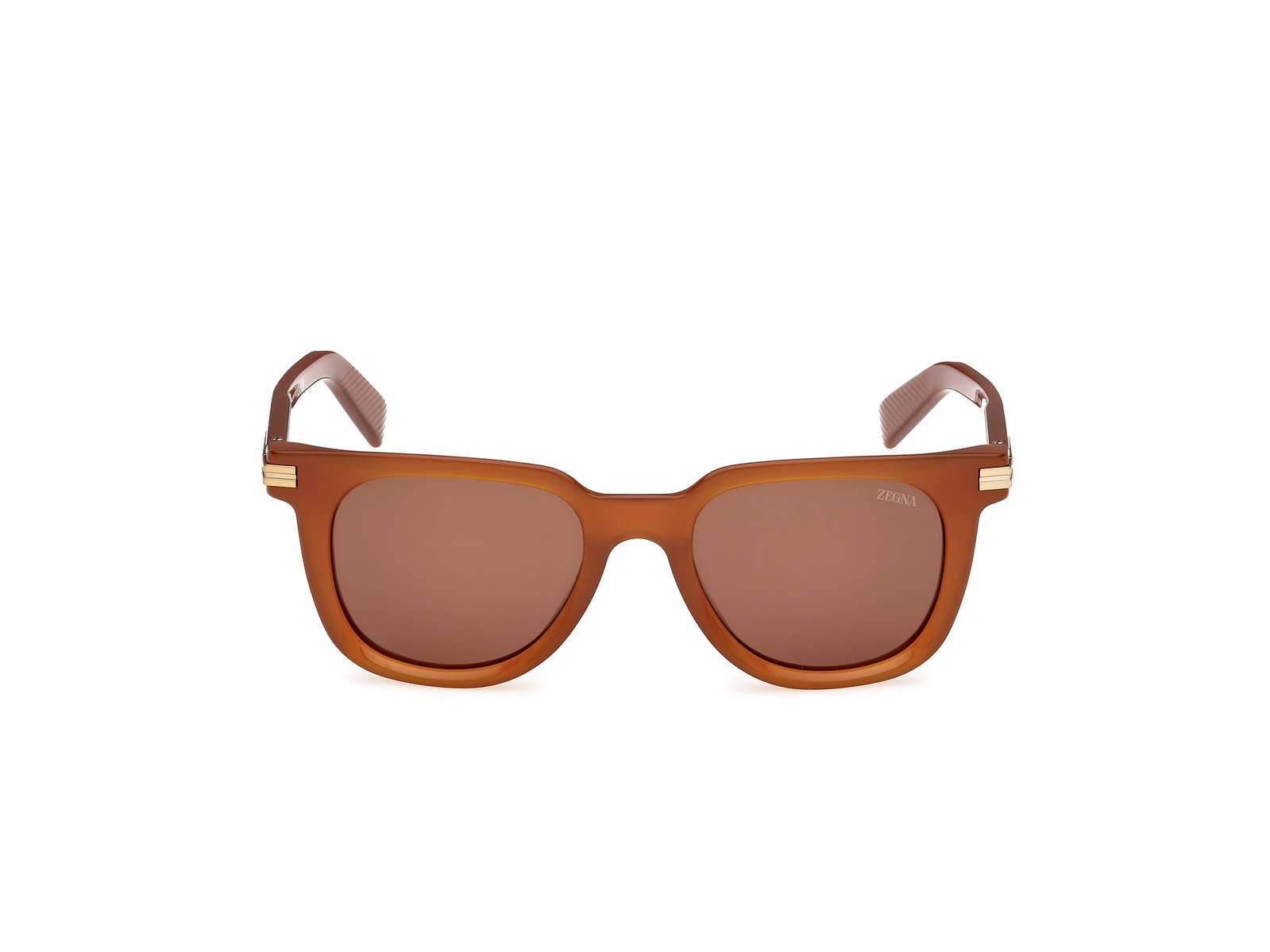 Das Bild zeigt die Zegna Sonnenbrille 0248 in hellbraun leicht schräg von vorne.